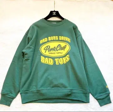 포크찹 크루넥 맨투맨 로고 프린트 그린 L