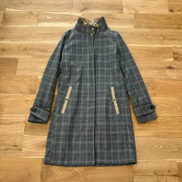 덥스타 그레이 계열 체크 하이넥 트렌치코트