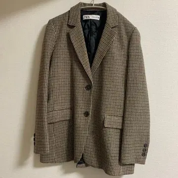 ZARA 브라운 체크 테일러드 자켓 S 사이즈 싱글 자켓