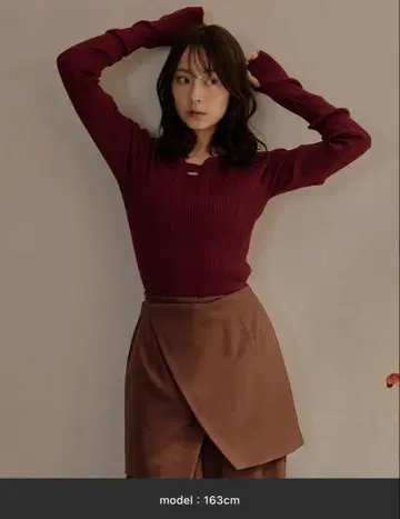mideal 롱 슬리브 리브 니트 보르도