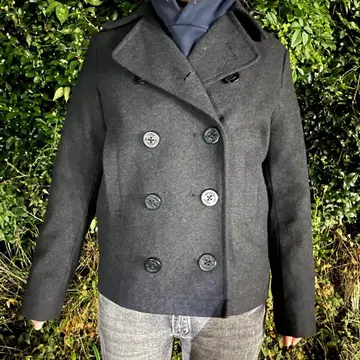 다크 그레이 더블 브레스트 피 코트