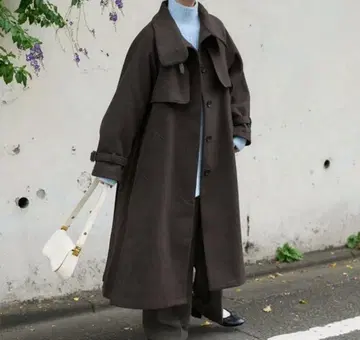 FREAK'S STORE 울 하이넥 롱 코트 브라운 프리