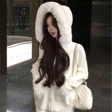 shein 퍼 후드티 화이트