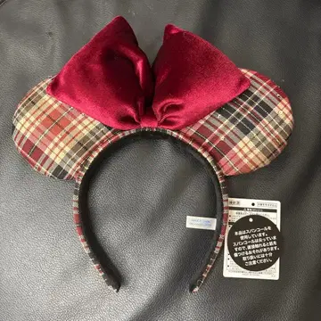 디즈니 미니 마우스 머리띠 체크 무늬 빨간색