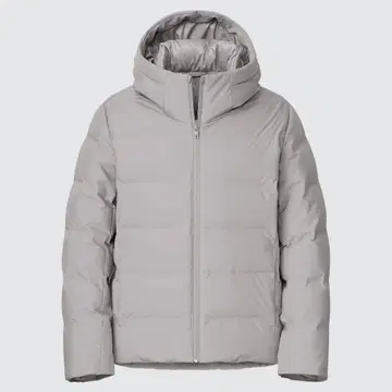 UNIQLO 심리스 다운 후드티 (3D 컷) 라이트 그레이 단종 S