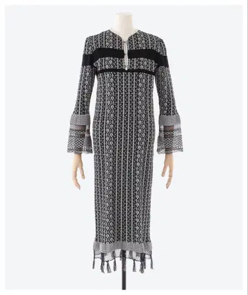 [ Mame ] Rib Jacquard Pedicel Knit Dress