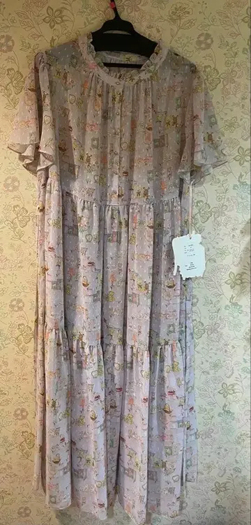 yukiemon 연보라색 캐릭터 패턴 롱 원피스 반팔