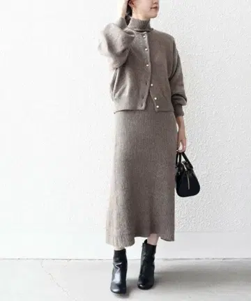 SHIPS 가디건 + 리브 원피스 셋업 브라운