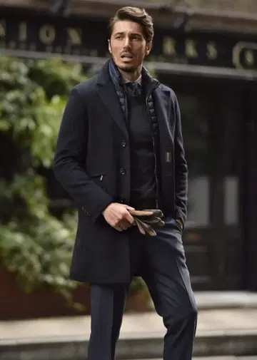 무레르 울 체스터 다운 코트 다크 네이비