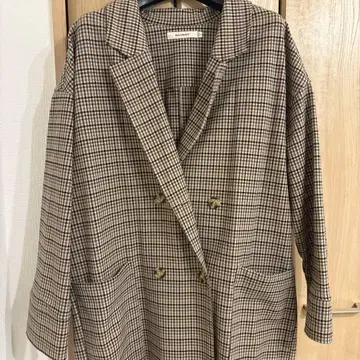 moussy 체크 무늬 더블 브레스트 롱 코트