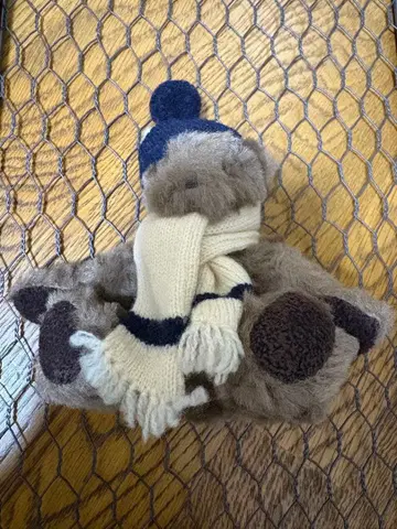 핑크하우스 베어 브로치 니트 모자 머플러