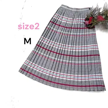 슈릿 M 사이즈 플리츠 스커트 롱 기장 체크 무늬