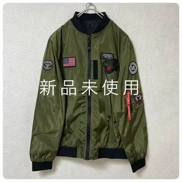[ 미사용 새상품 ] 밀리터리풍 와펜 부착 MA-1 봄버 자켓 카키