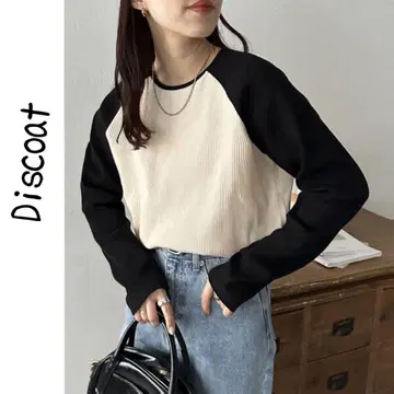새상품 Discoat 리브 래글런 숏 풀오버