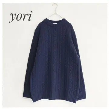 새상품급 yori 울 케이블 니트 네이비 FREE 요리