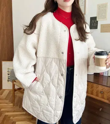 보아 퀼팅 코트 화이트 아이보리 M 사이즈 moment+