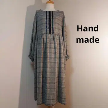 핸드메이드 체크 무늬 롱 원피스