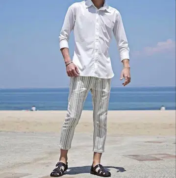 파나마 스트라이프 앵클 크롭 팬츠 남성용 가을 옷