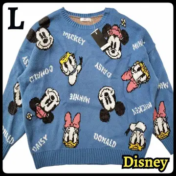 [ 새상품 ] 디즈니 니트 스웨터 올 패턴 미키 미니 블루 계열 L