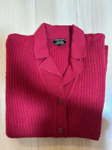 leilian 빨간색 리브 가디건 모 100%