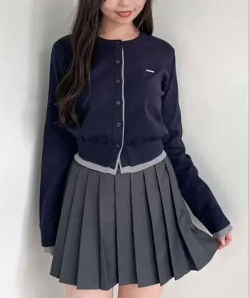 배색 레이어드 니트 가디건