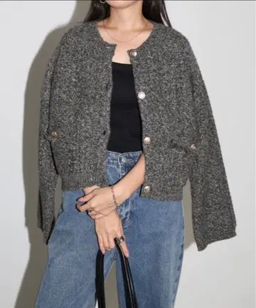 [ andme ] 골드 버튼 트위드 숏 자켓 가디건 여성용