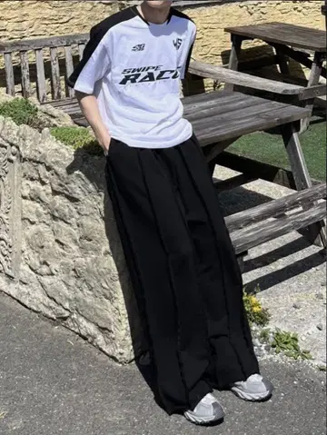 (완판템) [youll] 레이싱 트랙 티 화이트 한국 코디