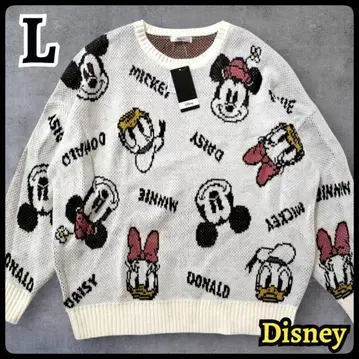 [ 새상품 ] 디즈니 니트 스웨터 올 패턴 미키 미니 화이트 L