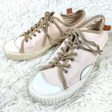 스핑글무브 캔버스 가죽 택 가죽끈 로우컷 스니커즈 내추럴