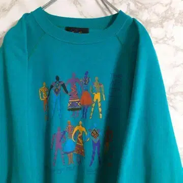 [레어 컬러 x 레어 디자인] 휴머노이드 프린트 맨투맨 청록색 M 상당
