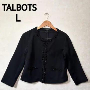 TALBOTS 블랙 비즈 장식 노카라 자켓 숏 기장 블랙 L