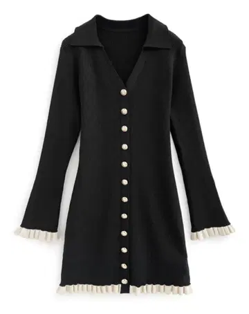 블랙 니트 원피스 긴팔 프릴 포함