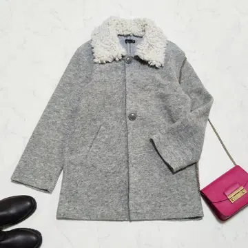 자라 ZARA 푸들 퍼 니트 코트 멜란지 그레이