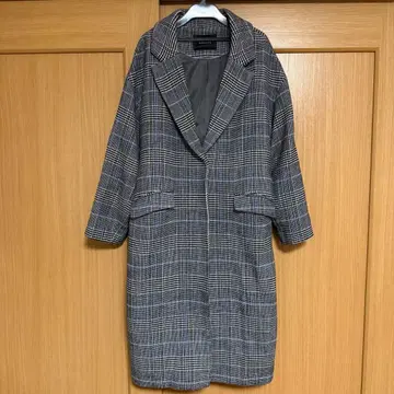 새상품급 SIMPLICITE 고급 블루 x 그레이 계열 체크 롱 코트