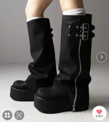 벨티드 빈티지 통굽 커버 롱 부츠