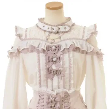 완판템 리즈리사 3개 리본 프론트 초커 블라우스