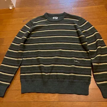 스트라이프 니트 스웨터 다크 그린