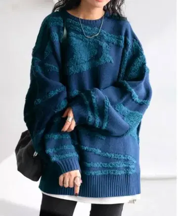 안티카 자카드 니트 마블 패턴 네이비