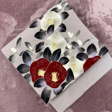 새상품급 염색 나고야 오비 / 크레이프 원단 / 동백꽃 패턴