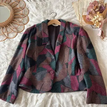 빈티지 쇼와 레트로 구제 의류 컬러풀 배색 울 테일러 자켓