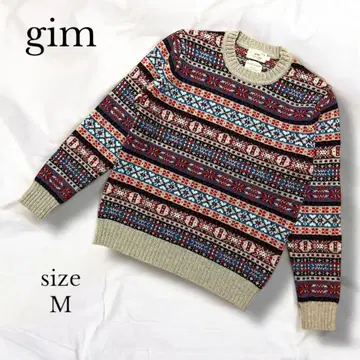[ gim ] 크루넥 울 니트 스웨터 M 핸드 크라프트
