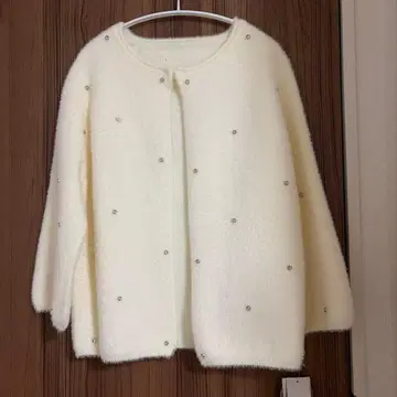 퍼 니트 코트 가디건 노카라