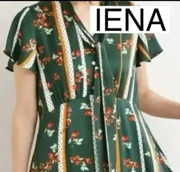 IENA 플라워 도트 롱 원피스 꽃무늬 화이트 그린 반팔 플레어