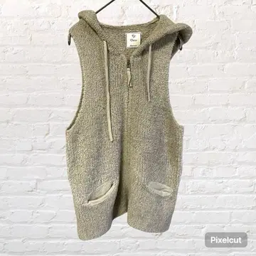 11345 멜로즈 니트 베스트 풀 집업 후드티 슬리브리스 후드