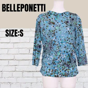 새상품급 BELLEPONETTI 꽃무늬 티셔츠 7부 소매 블루 S 일본제