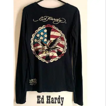 Ed Hardy 에드하디 y2k 긴팔 V넥 블랙 T셔츠 XS