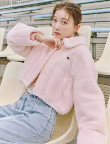 [ 미사용 ] snidel LACOSTE 콜라보 핑크 크롭 패딩 자켓