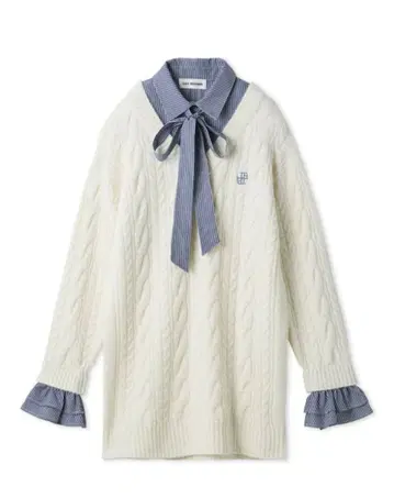 [ USAGI ONLINE 한정판 ] 리본 타이 부착 셔츠 도킹 원피스