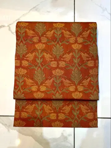 미착용 쇼소인 문양 직조 순수 실크 오비(약 27.3cm) 나고야 오비