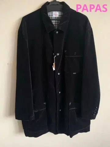 PAPAS 코듀로이 블랙 자켓 체크 안감